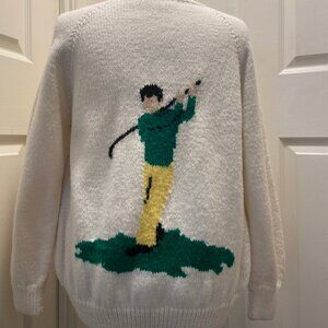 Hand Knit Wool Golf Sweater - Mens Large